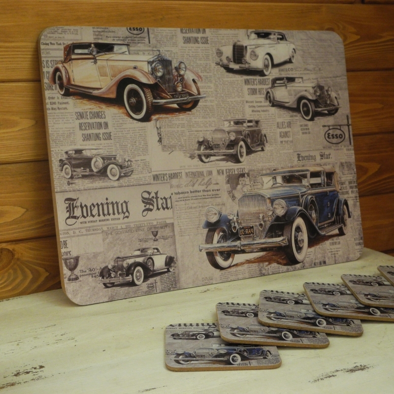 Korková podložka motiv retro aut 30x40cm - poškozeno