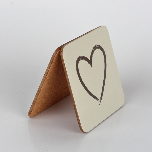 Korkové prostírání pod hrnky se srdcem (sada 6ks) 10x10cm