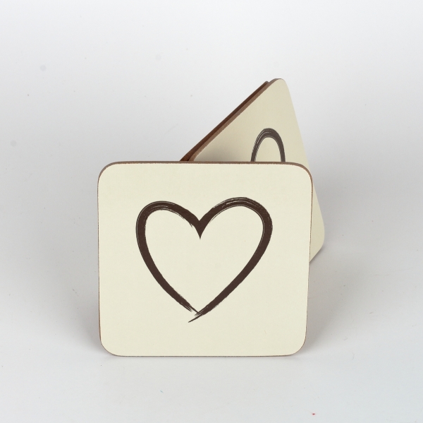 Korkové prostírání pod hrnky se srdcem (sada 6ks) 10x10cm