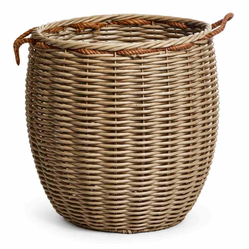 Koš na dřevo z umělého proutí – velký kulatý hnědý 57 x 57 x 60 cm