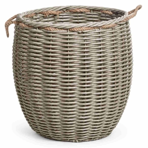 Koš na dřevo z umělého proutí – velký kulatý hnědý 57 x 57 x 60 cm