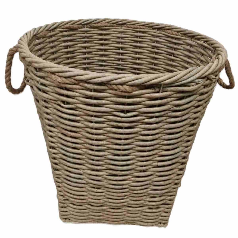 Koš na dřevo z umělého proutí – velký kulatý šedobéžový 61 x 61 cm