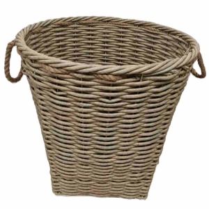 Koš na dřevo z umělého proutí – velký kulatý šedobéžový 61 x 61 cm