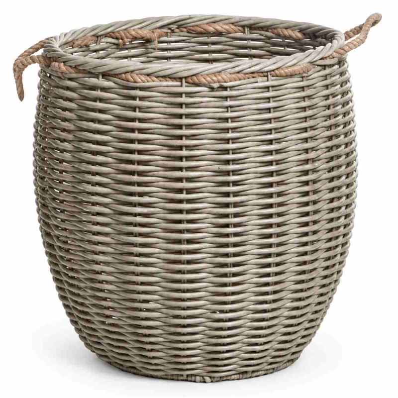 Koš na dřevo z umělého ratanu – velký kulatý hnědý 57 x 57 x 60 cm