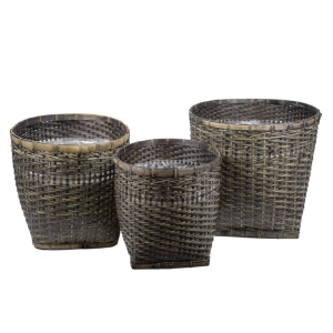 Koš s hranatou základnou set 3 kusů 42 x 42 x 40 cm tmavý bambus