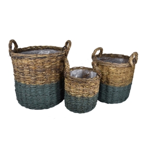 Koš se dvěma uchy přírodní s petrolejovou 57 x 57 x 65 x cm abaca velký