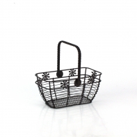 Košík drátěný antik s kytičkou a uchem (3ks)