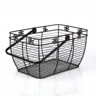 Košík drátěný antik s kytičkou a uchem (3ks)