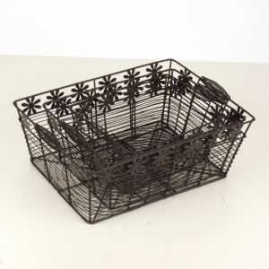 Košík drátěný s kytičkami 37x26,5x13cm