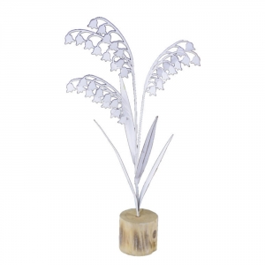 Kovová dekorace na podstavci zvonky bílé