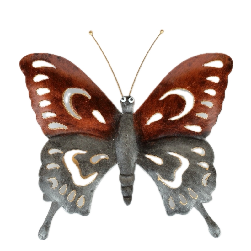 Kovová dekorace na zeď motýl barevný 25cm