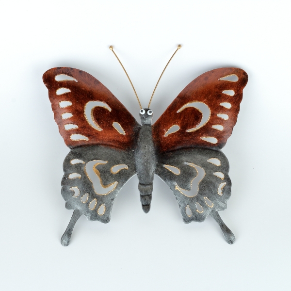 Kovová dekorace na zeď motýl barevný 25cm