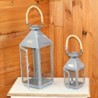 Kovová lucerna s uchem z provazu (set 3ks) 54/42/25cm