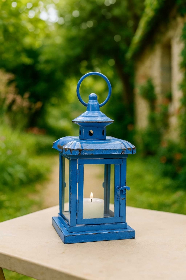 Kovová lucerna se závěsem modrá