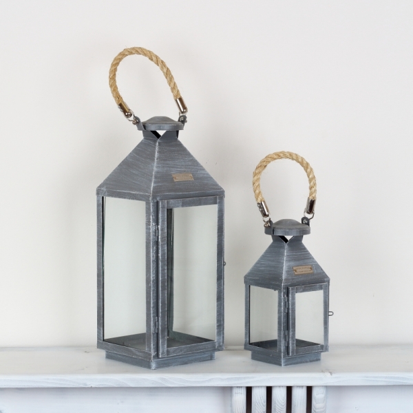 Kovová lucerna šedá nejmenší 25cm 