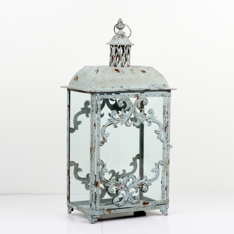 Kovová lucerna šedá zdobená 63x32x21cm vyřazeno- bez zasklení