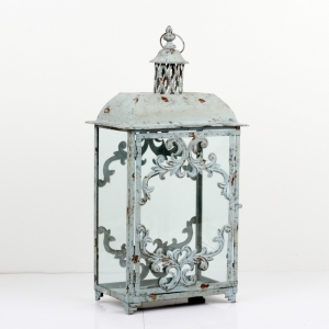 Kovová lucerna šedá zdobená 63x32x21cm vyřazeno- bez zasklení