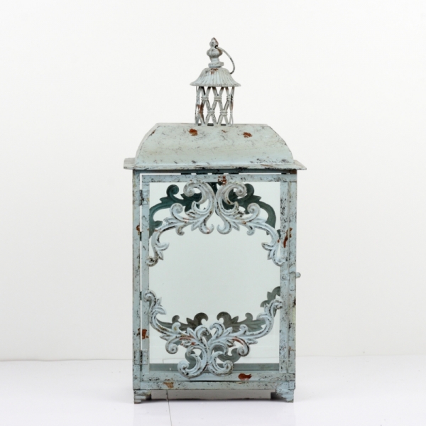 Kovová lucerna šedá zdobená 63x32x21cm vyřazeno- bez zasklení