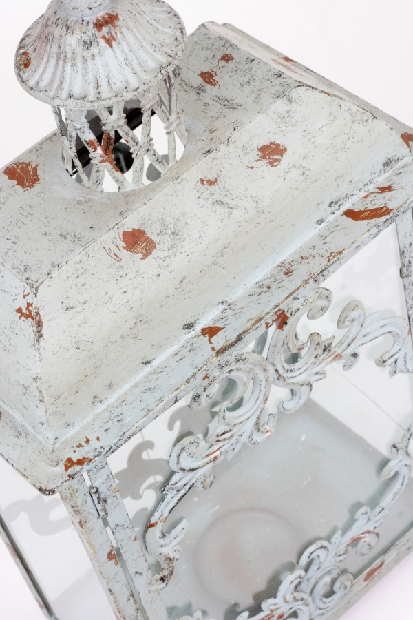 Kovová lucerna šedá zdobená 63x32x21cm vyřazeno- bez zasklení