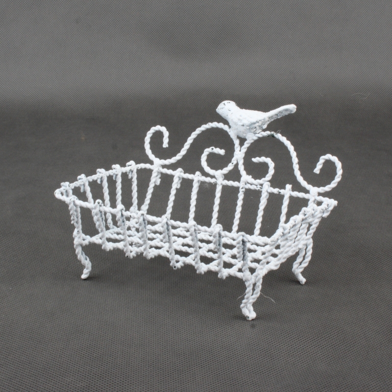 Kovová mýdlenka bílá s ptáčkem 14x11x10,5cm