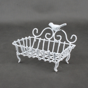 Kovová mýdlenka bílá s ptáčkem 14x11x10,5cm