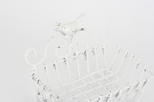 Kovová mýdlenka bílá s ptáčkem 14x11x10,5cm