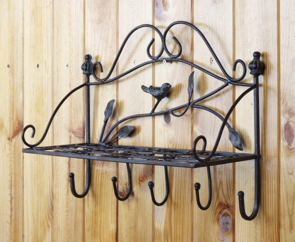 Kovová police s ptáčkem 5 háčků 38cm