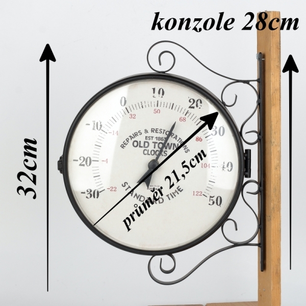 Kovové hodiny oboustranné Old town 27,5×34×7cm
