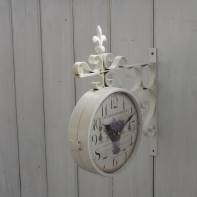 Kovové oboustranné hodiny bílé s levandulí 24cm