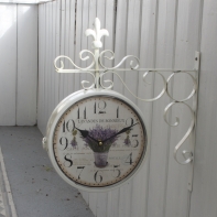 Kovové oboustranné hodiny bílé s levandulí 24cm