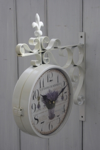 Kovové oboustranné hodiny bílé s levandulí 24cm