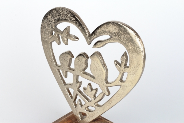 Kovové srdce s ptáčky na větvi 17cm