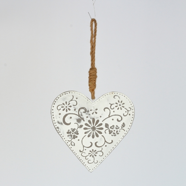 Kovové závěsné srdce s motivem květin 13×22×3cm