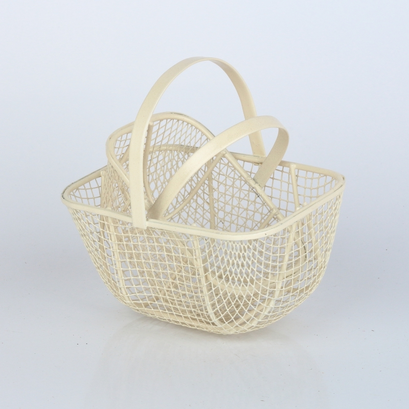 Kovový košík retro bílý (set 2ks) 11,2/14cm