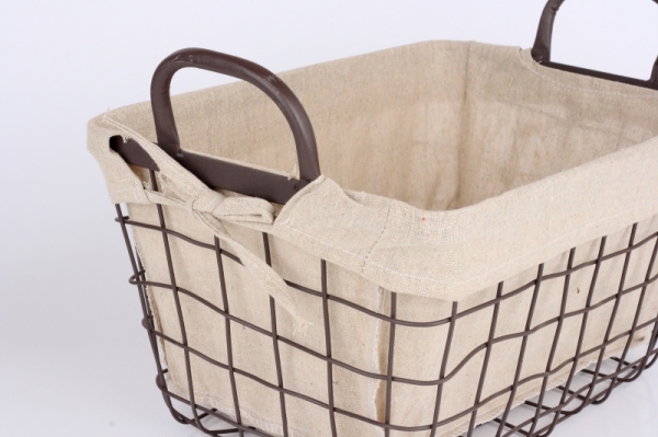 Kovový košík s látkou 36x26cm výška 25cm
