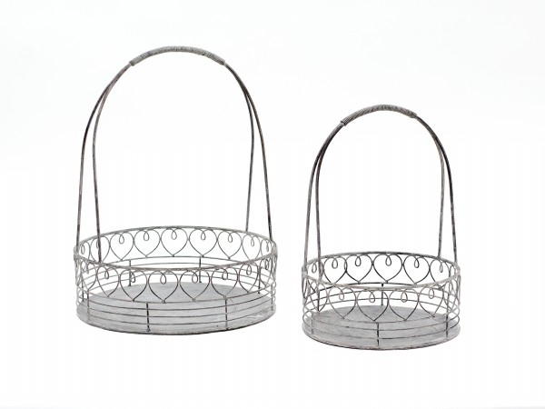 Kovový košík s patinou srdce 27x36cm