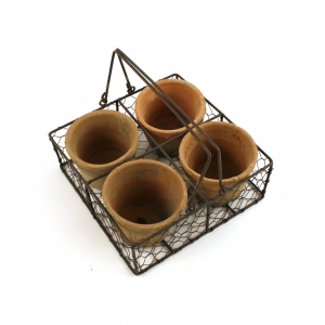 Kovový košík se čtyřmi květináči - poškozeno