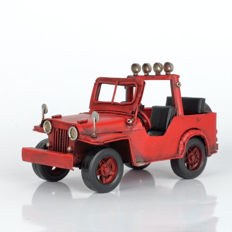 Kovový model retro džíp červený 17cm 