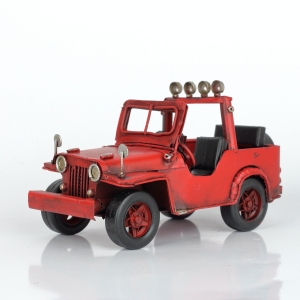 Kovový model retro džíp červený 17cm 