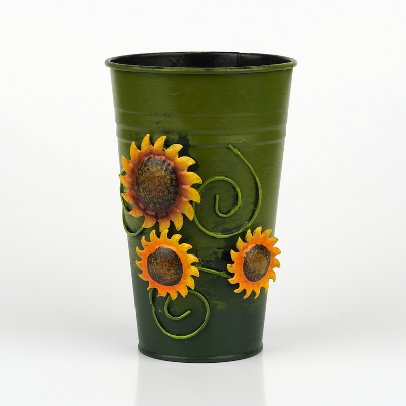 Kovový obal váza slunečnice 17x12cm