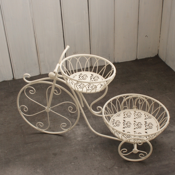 Kovový stojan na květiny kolo bílý 65x40cm