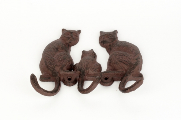 Kovový věšák na zeď 3 kočky