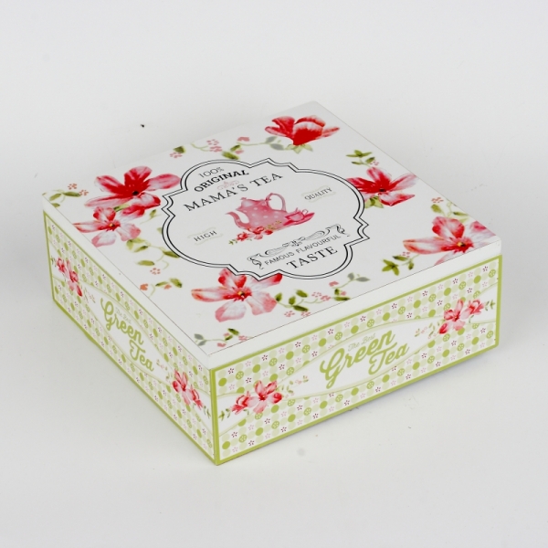 Krabička na čaj s květinami 18x18x7cm