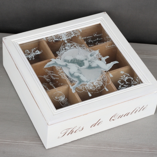 Krabička na čaj vintage andělé 24x24x8cm