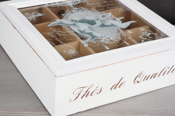 Krabička na čaj vintage andělé 24x24x8cm