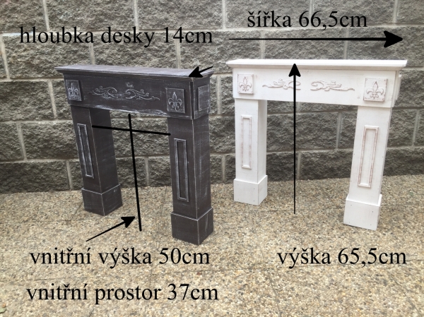 Krbová římsa s hnědou patinou 66x63x14cm