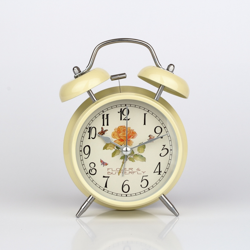 Krémové stolní hodiny / budík s růží 12x15cm