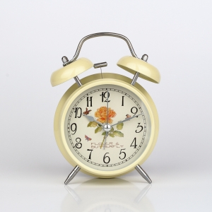 Krémové stolní hodiny / budík s růží 12x15cm