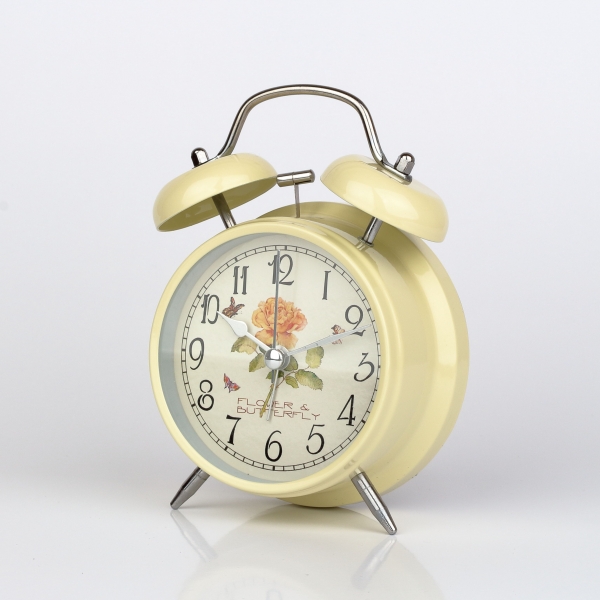 Krémové stolní hodiny / budík s růží 12x15cm