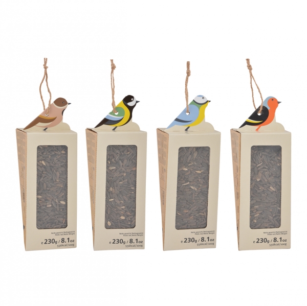 Krmítko pro ptáky lepenkové se slunečnicovými semínky 8,2 x 8,1 x 23,7 sýkora koňadra